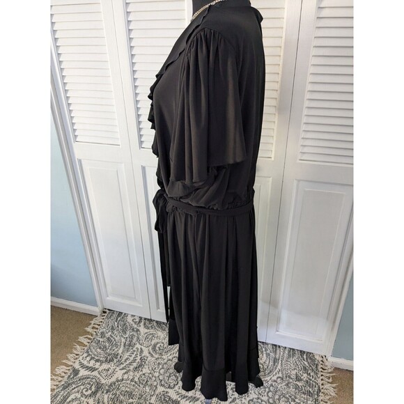 Avenue Dress Womens Sz 22/24 Black Waterfall Faux Wrap Knit Belt Classic Stretch - Picture 7 of 13